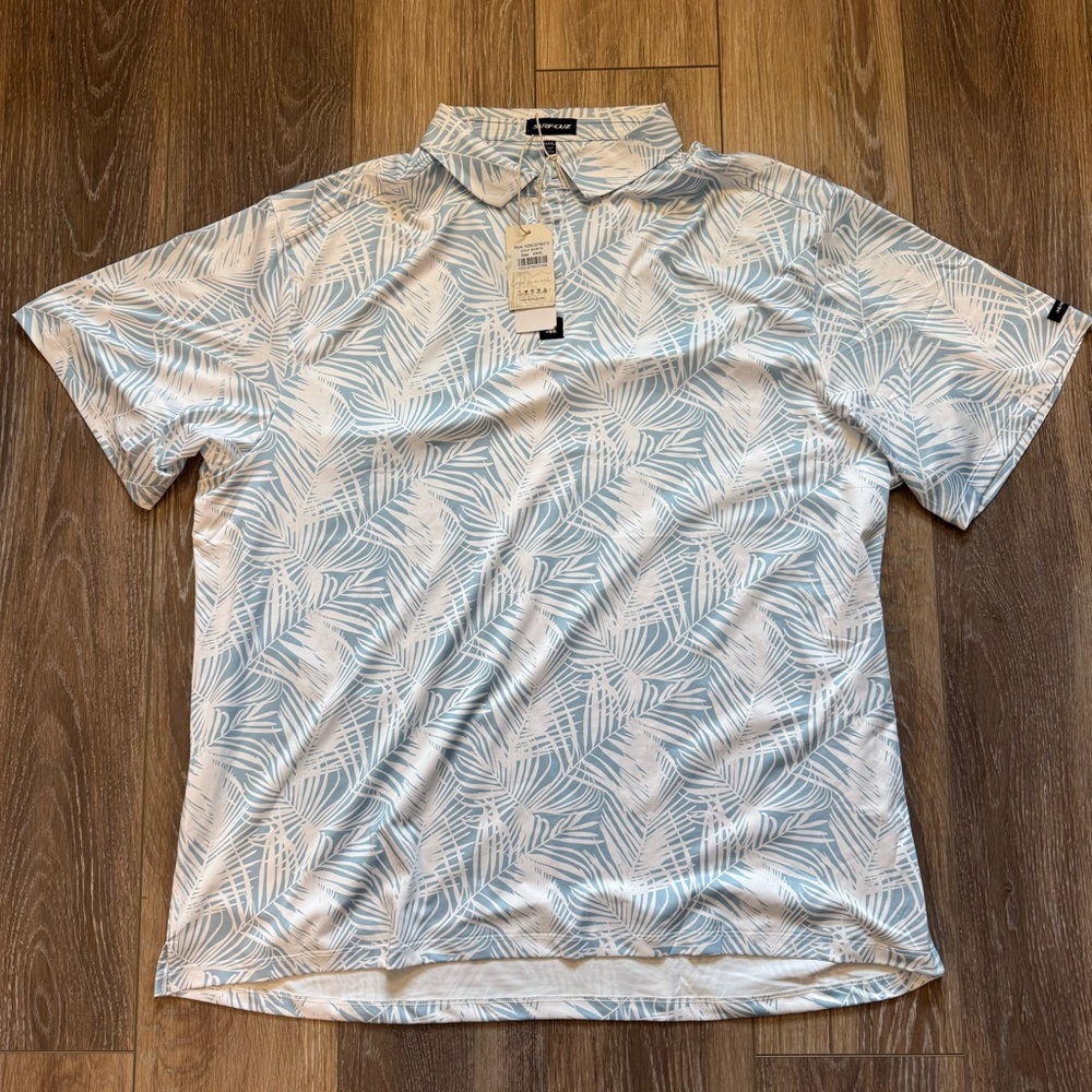 NWT Surf Cuz Golf Shirt SZ XXXL Blue & White Short Sleeve Preppy
